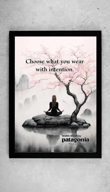 Patagonia Worn Wear poster: hiker in a mountain landscape