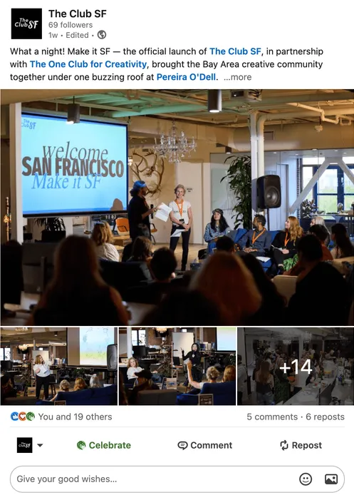 The Club SF social post